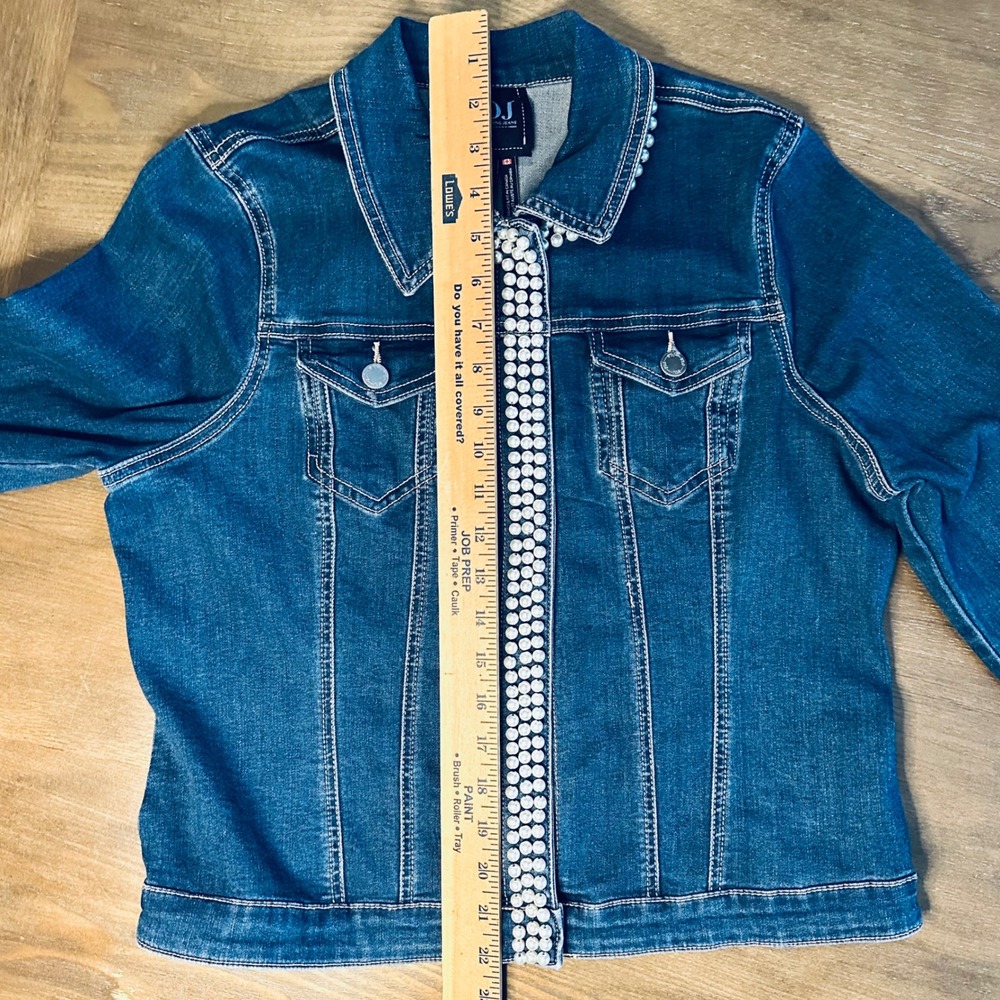 FDJ French Dressing Jeans Women's Denim Jacket‎ Pearl Embellished Blue Medium - Picture 6 of 8